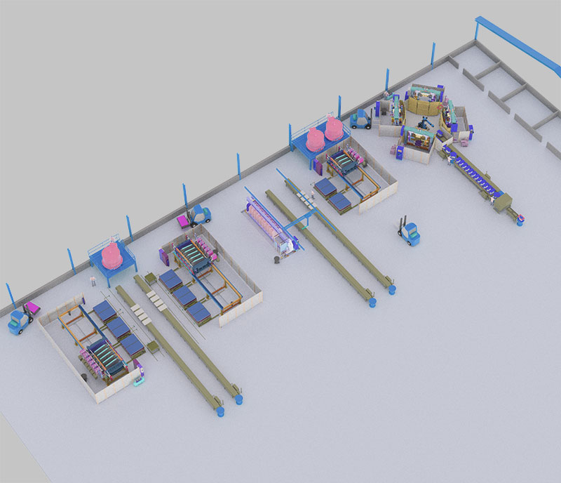 Draufsicht 3D Animation einer Fabrikplanung