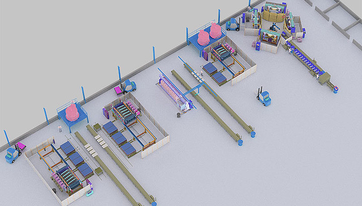 top view of a 3d animated factory design